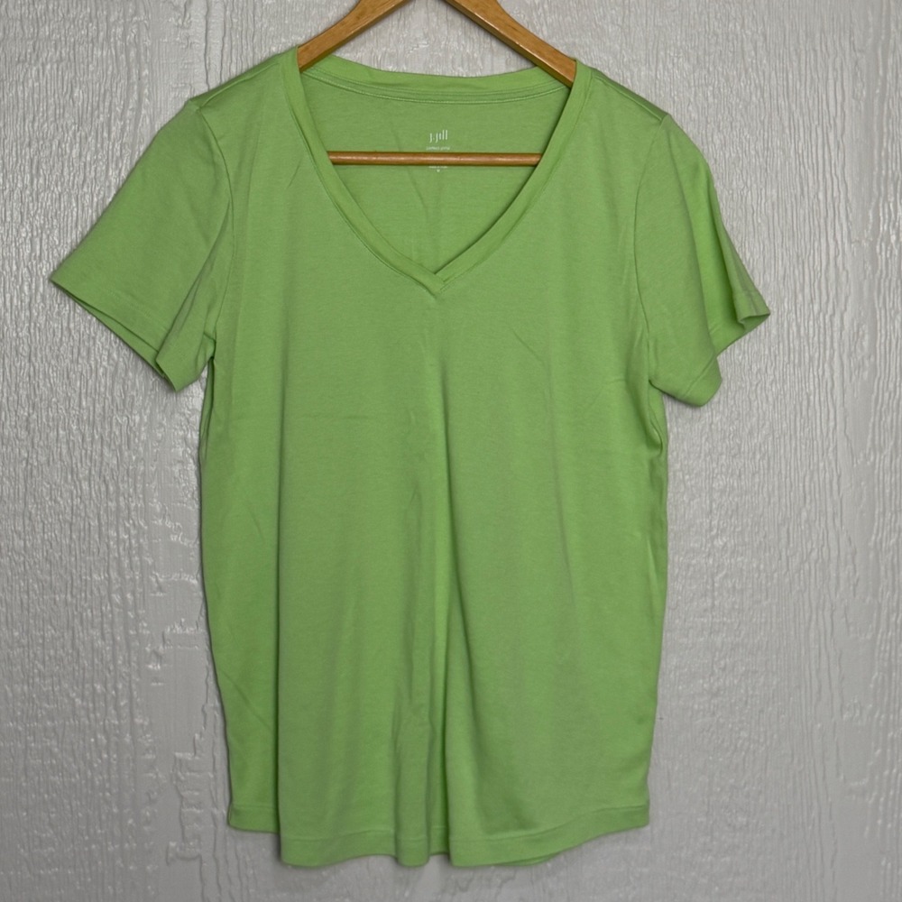 JJill Perfect Pima Cotton V-Neck Tee Lime Green Short Sleeve Shirt Womens Medium
